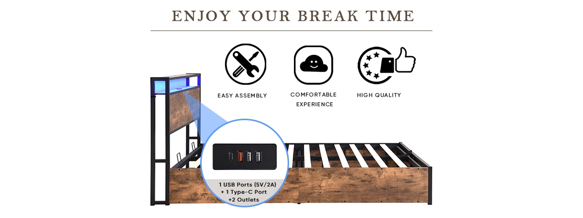 Streamdale Furniture Full Size Lift-up Storage Bed Frame with Headboard and Charging Station