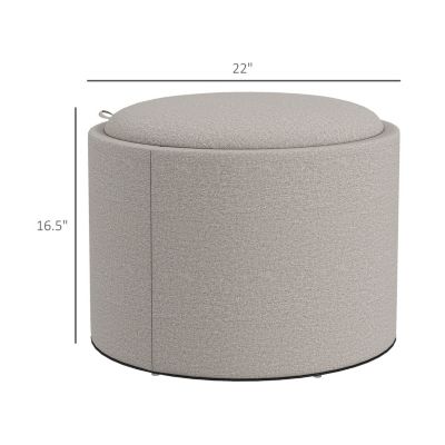 Round Storage Ottoman Coffee Table with Flip Top Tray, Gray