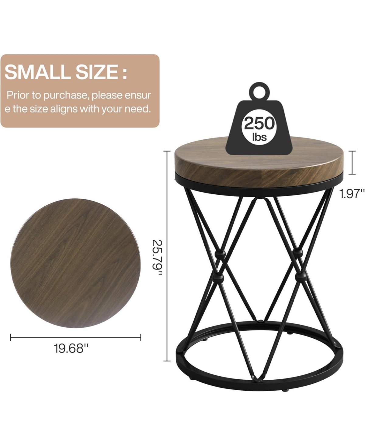 Tribesigns Round End Table, Modern Side Table Small Accent Nightstand with Metal Frame, Wooden Circle Bedside Table for Living Room Sofa Couch, Be
