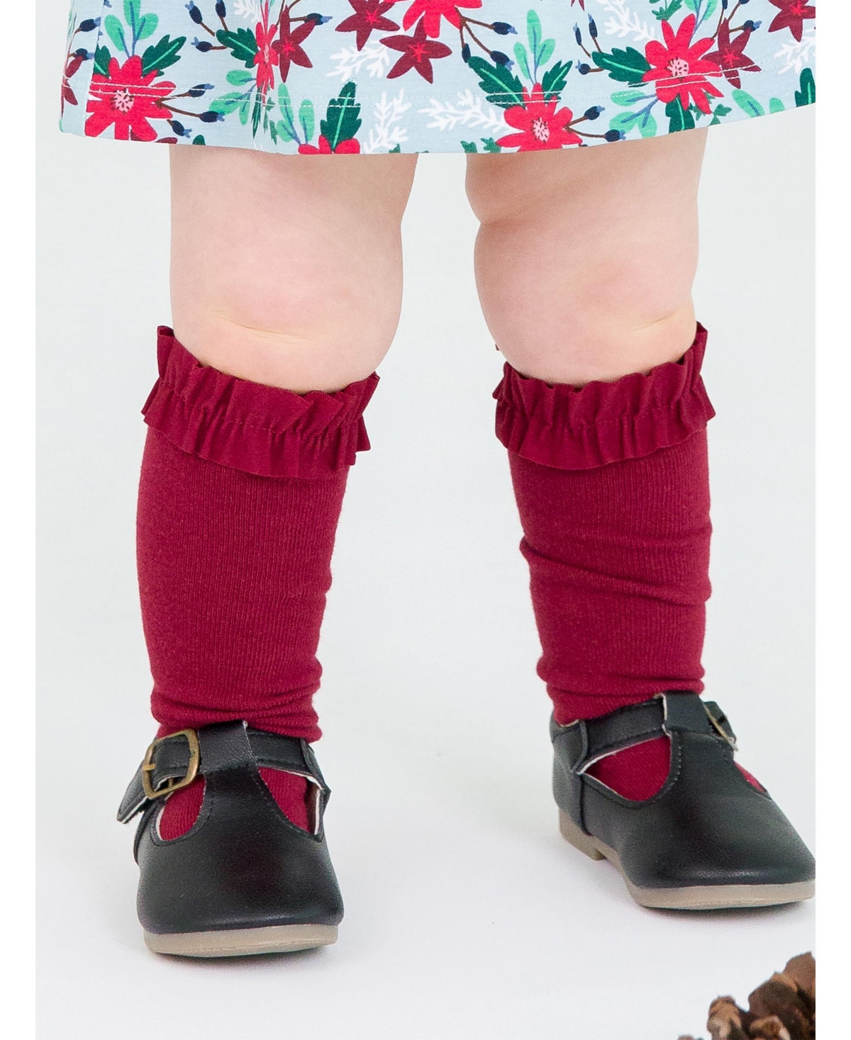 RuffleButts Girls 3-Pack Knee High Socks -white/fir green
