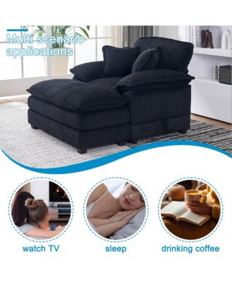 56.3" Corduroy Sofa with Toss Pillows and Ottoman