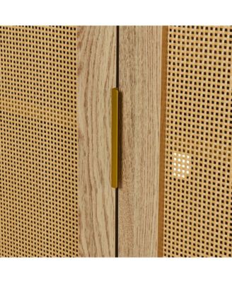 Streamdale Elegant Curved Dining Cabinet with Woven Rattan Doors (Black)