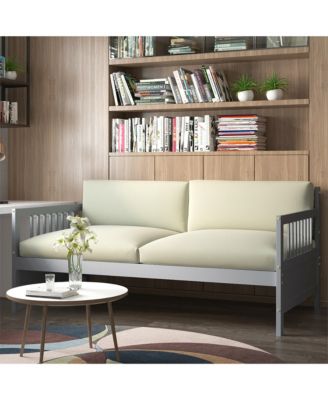 Twin Size Wooden Slats Daybed Frame Support Platform W/Rails Cherry