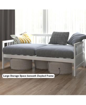 Twin Size Wooden Slats Daybed Frame Support Platform W/Rails Cherry