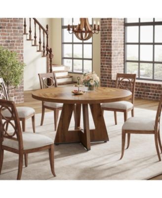 47" Round Wood Dining Table – Farmhouse Kitchen Table for 4 with Wooden Top and Legs