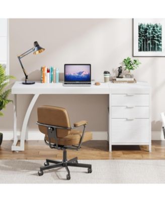 59-Inch Wood Industrial Desk with 3 Drawers &amp;#x2013; Home Office PC Workstation &amp; Study Writing Table with File Storage