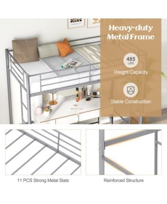 Twin Metal Loft Bed Frame w/ 2 Ladders Full-length Guardrail Space-Saving Silver