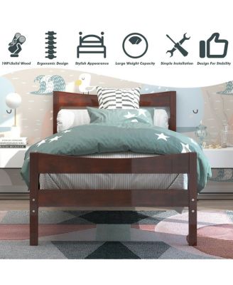 Twin Size Platform Bed Frame Foundation w/Headboard &Wood Slat Support Walnut