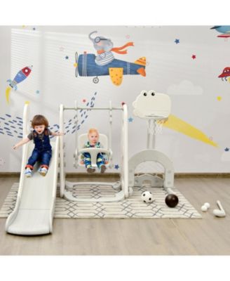 6 in 1 Toddler Slide and Swing Set with Ball Games