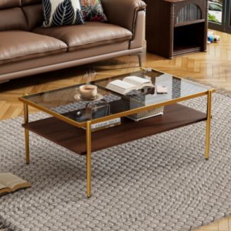Modern Glass Coffee Table with Golden Legs