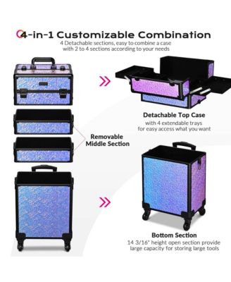 Mermaid Purple 4in1 Rolling Makeup Train Case Cosmetic Organizer Wheel