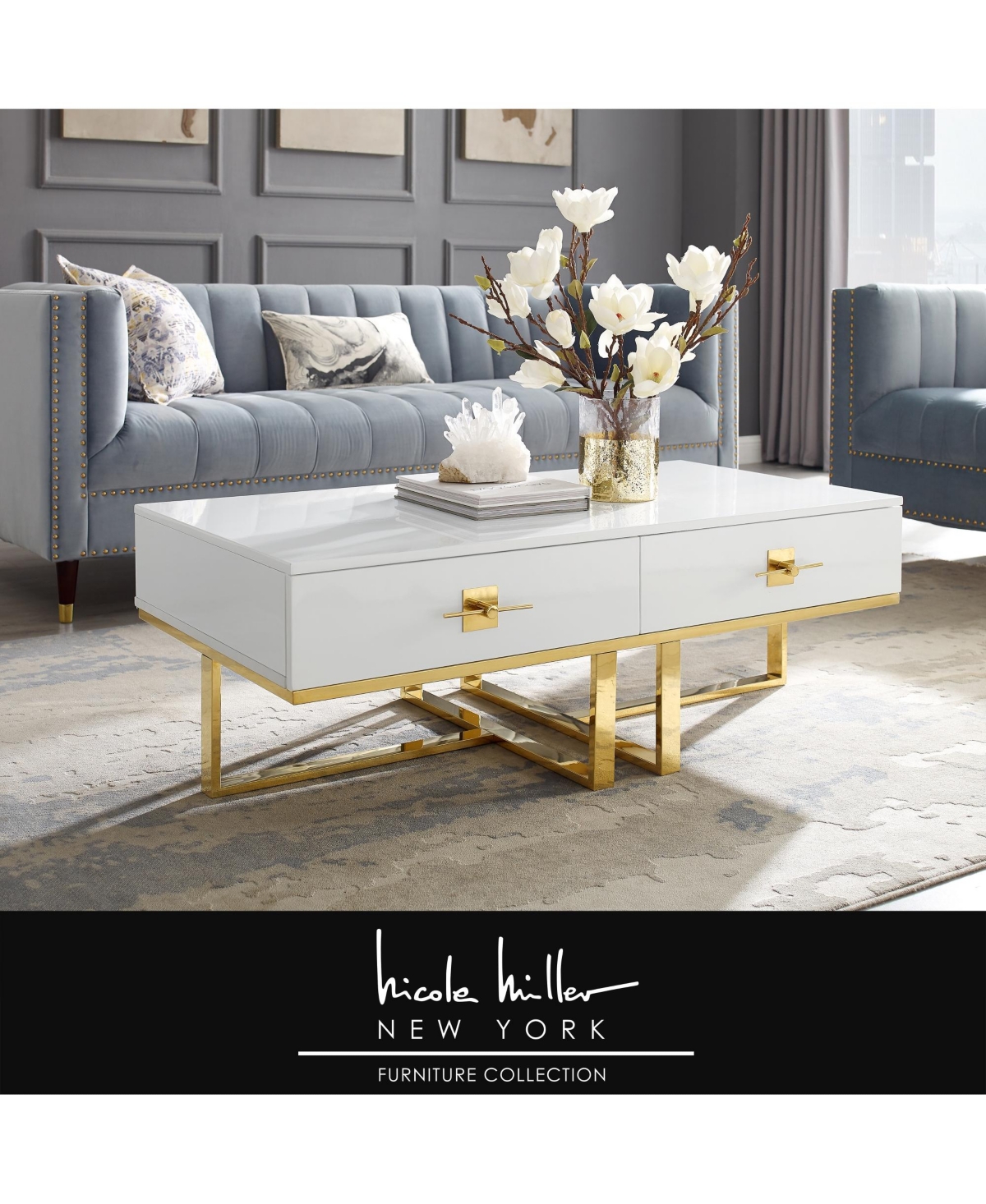 Nicole Miller Maui Rectangular Coffee Table -gold