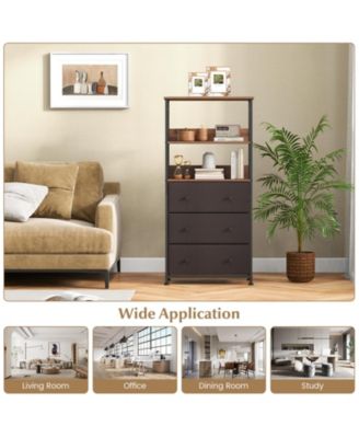 Chest of Fabric Drawer with 3 Folding Fabric Drawers and Anti-tipping Devices-Brown