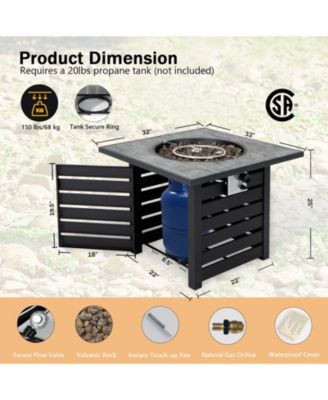 Square Propane Fire Pit Table with Lava Rocks and Rain Cover