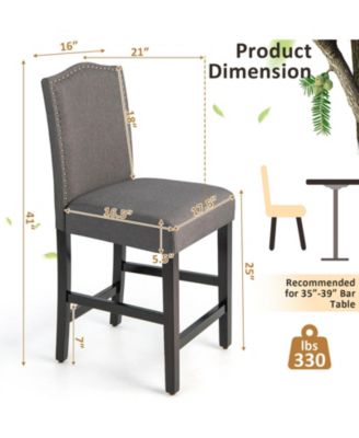 25 Inch Set of 2 Upholstered Counter Height Bar Stools with Rubber Wood Legs