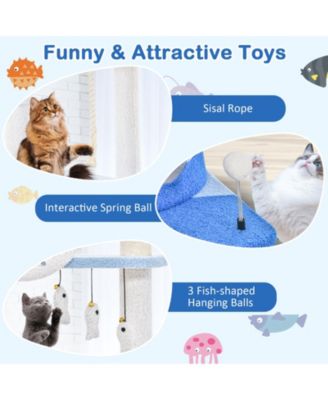 Multi-level Ocean-themed Cat Tree Tower with Sisal Covered Scratching Posts-Blue