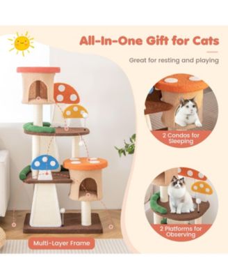 4-In-1 Cat Tree with 2 Condos and Platforms for Indoors-Multicolor