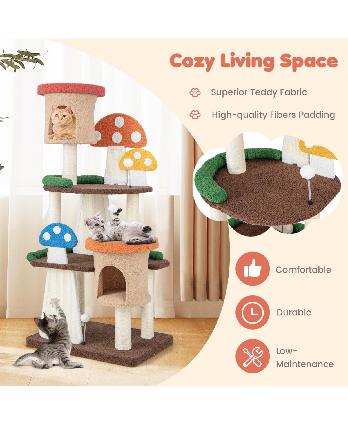 Sugift 4-In-1 Cat Tree with 2 Condos and Platforms for Indoors-Multicolor