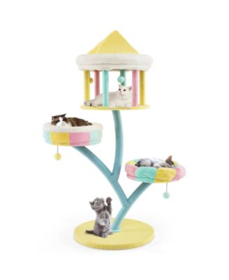 Multi-Layer Cat Tree with 2 Removable Perches Scratching Posts-Color