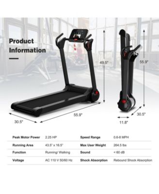 2.25 HP Electric Motorized Folding Running Treadmill Machine with LED Display-Black