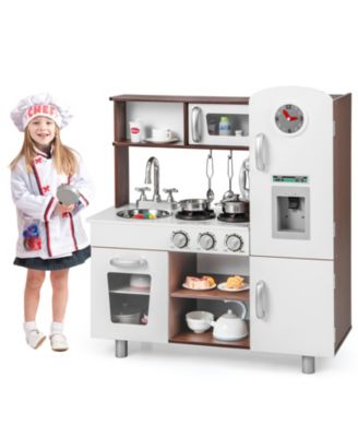 Kids Kitchen Playset with Realistic Sounds and Lights-Brown & White