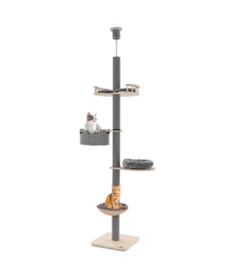 Floor to Ceiling Cat Tree with 93 Inch-107 Inch Adjustable Height-Gray