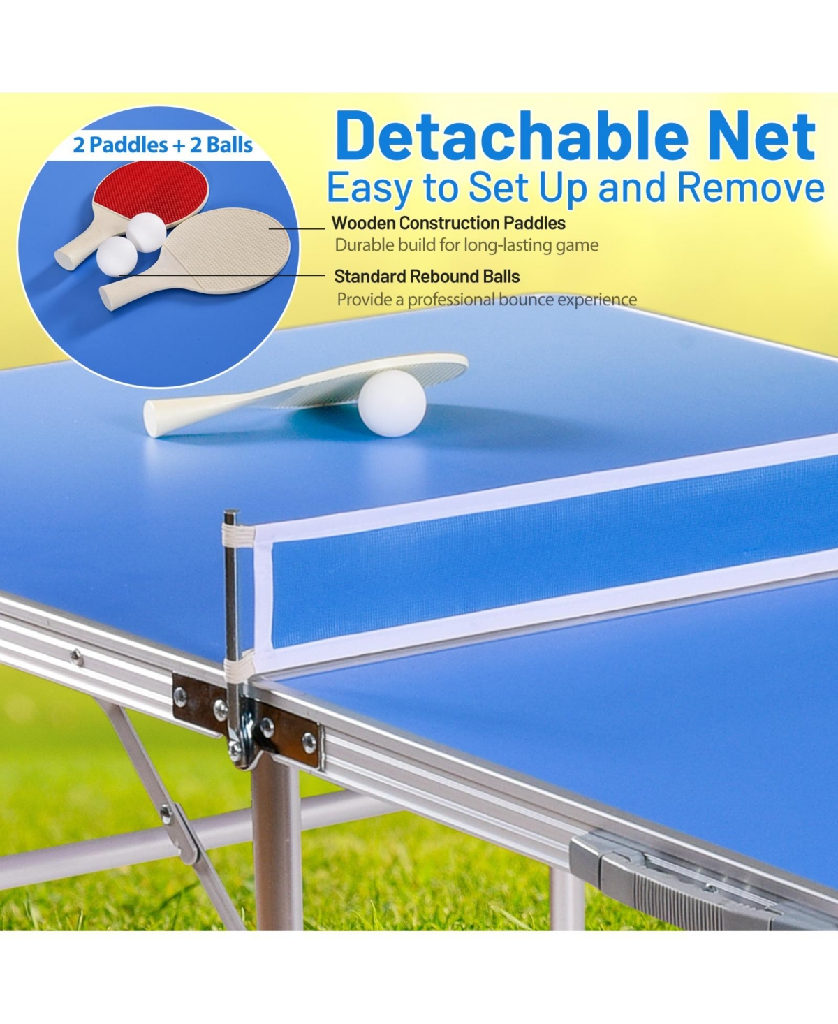 Vebreda Portable Tennis Ping Pong Folding Table with Accessories- Blue