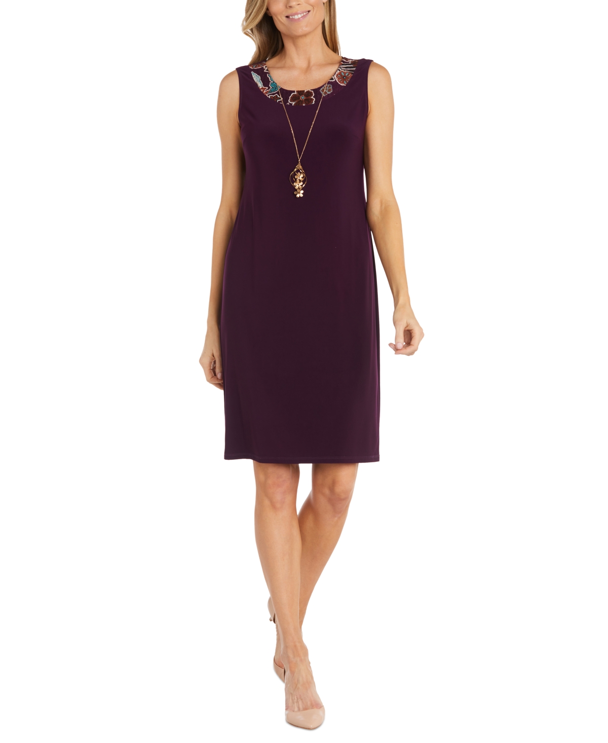 R & M Richards Petite 2-Pc. Printed Jacket & Necklace Dress Set