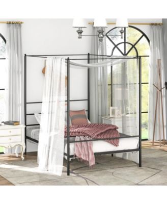 Queen Size Metal Canopy Bed Frame with Slat Support-Queen Size