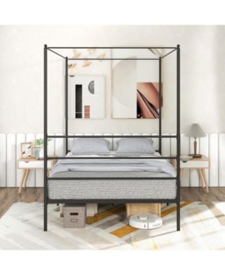Queen Size Metal Canopy Bed Frame with Slat Support-Queen Size