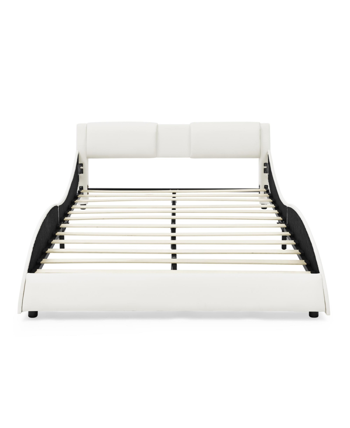 Streamdale Furniture ModernFaux Leather Platform Bed with Curved Headboard - White