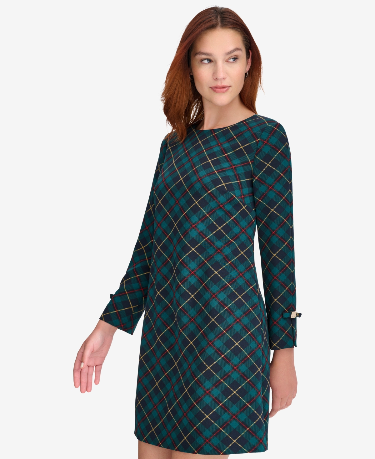 Tommy Hilfiger Women's Plaid Long-Sleeve Bow-Cuff Dress