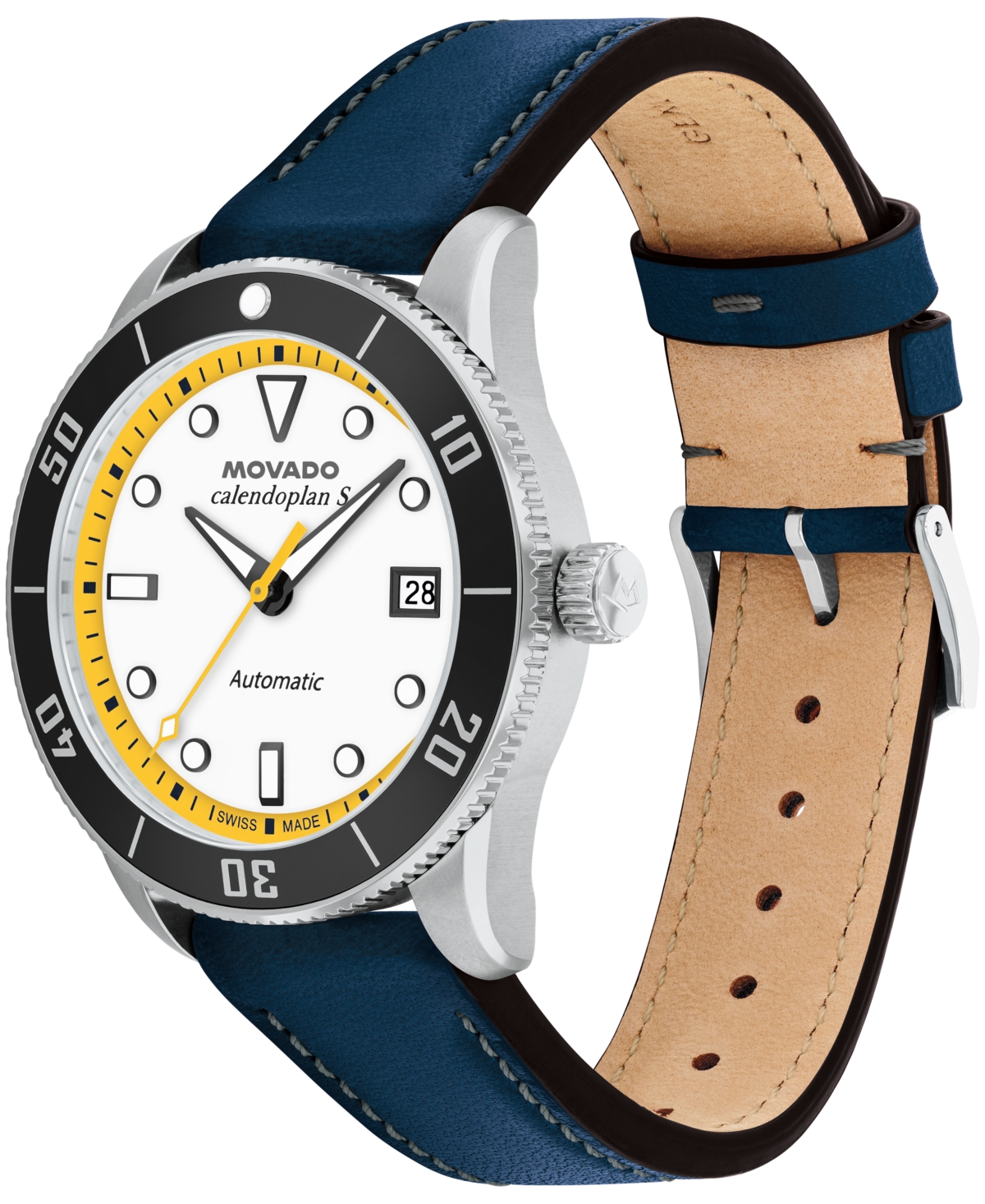 Movado Men's Calendoplan S Swiss Automatic Blue Leather Watch 40mm In Blue