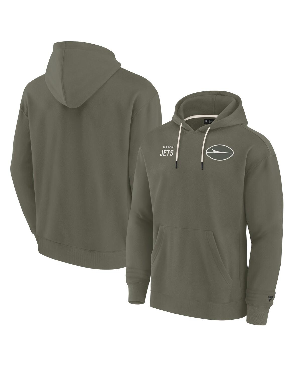 FANATICS MEN'S AND WOMEN'S SIGNATURE OLIVE NEW YORK JETS ELEMENTS SUPER SOFT FLEECE PULLOVER HOODIE 