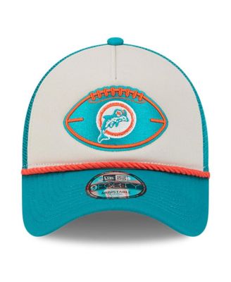 Men's Stone/Aqua Miami Dolphins 2024 Sideline Historic 9FORTY A-Frame Trucker Adjustable Hat