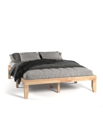 14'' Queen Size Wooden Platform Bed Frame w/ Strong Slat Support Natural
