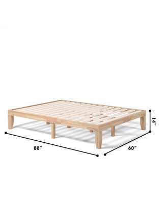 14'' Queen Size Wooden Platform Bed Frame w/ Strong Slat Support Natural