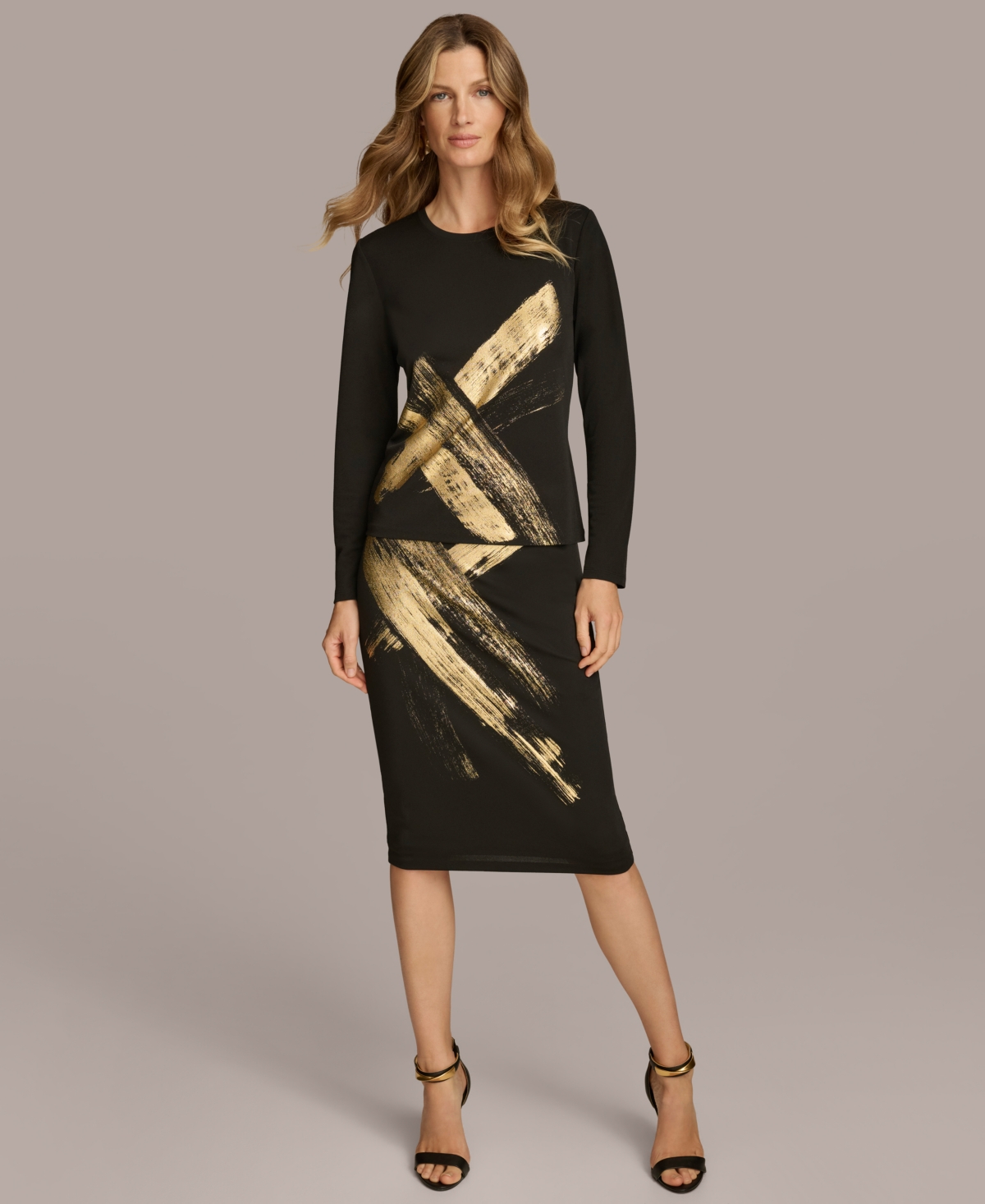 Donna Karan New York Women's Metallic-Brushstroke Top -gld Mu