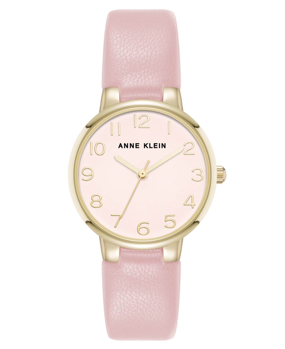 Anne Klein Women's Quartz Easy To Read Pink Leather And Gold-tone Alloy Metal Watch, 32.5mm In Pink,gold-tone