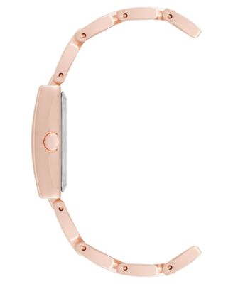 Women's Quartz Modern Rectangular Blush Enamel and Rose Gold-Tone Alloy Metal Watch, 21.5mm