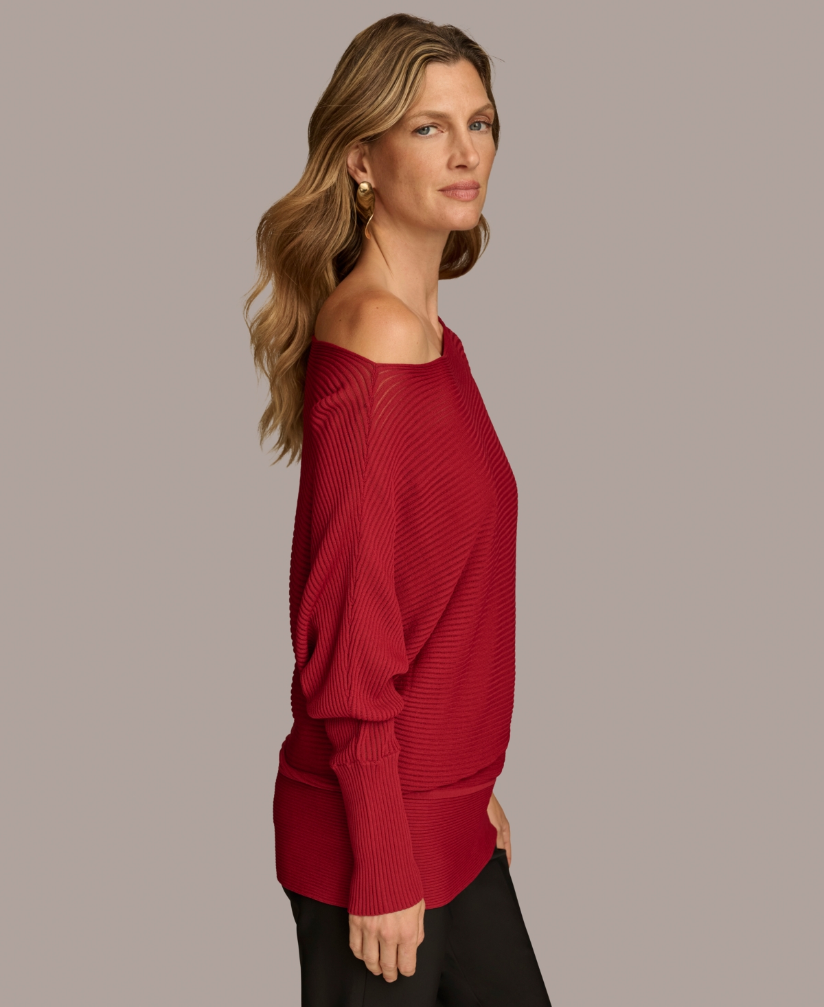 Donna Karan New York Women's Asymmetrical Neckline Ribbed Sweater