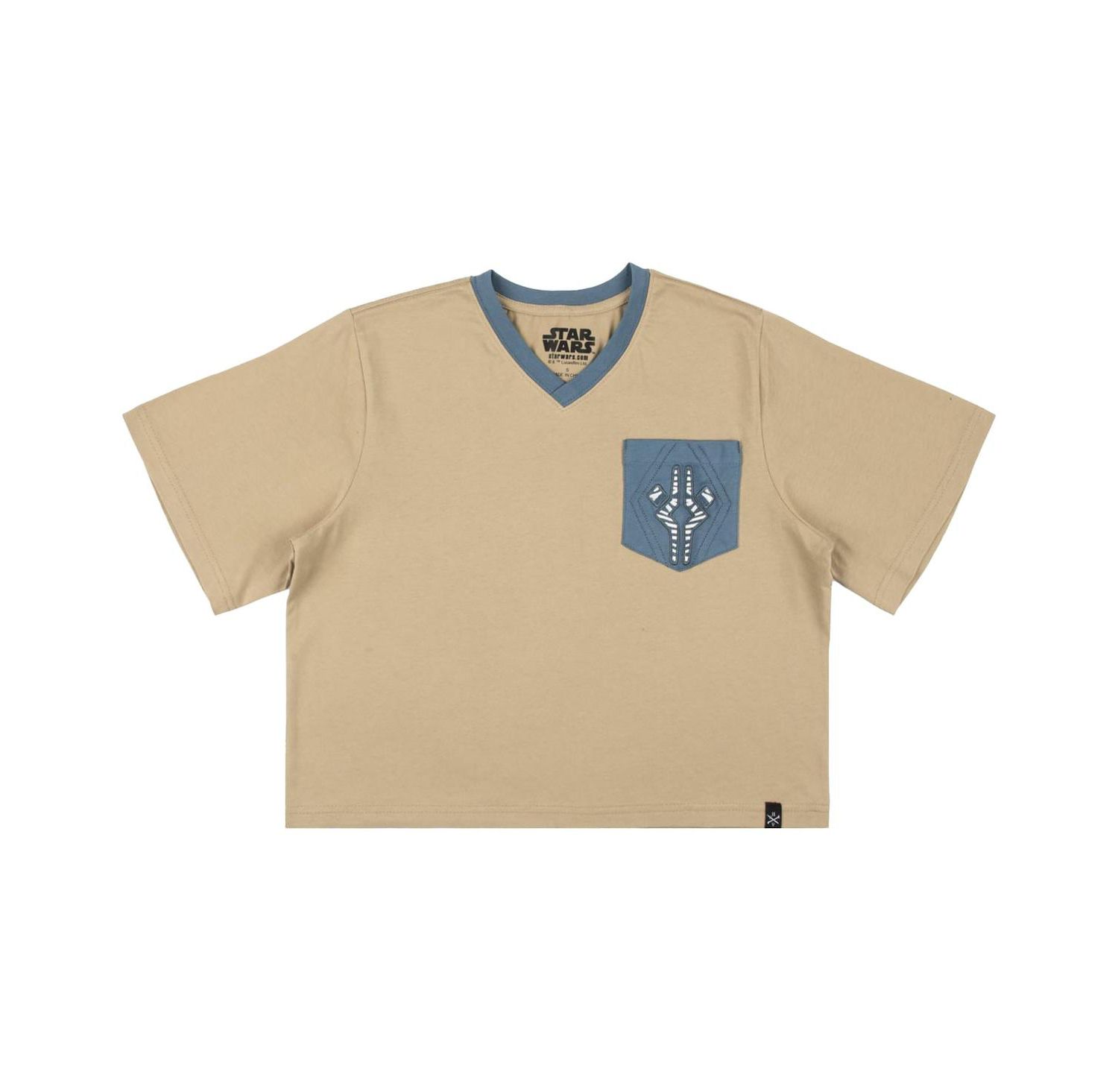 Women's Tan Star Wars Ahsoka Cropped V-Neck T-Shirt