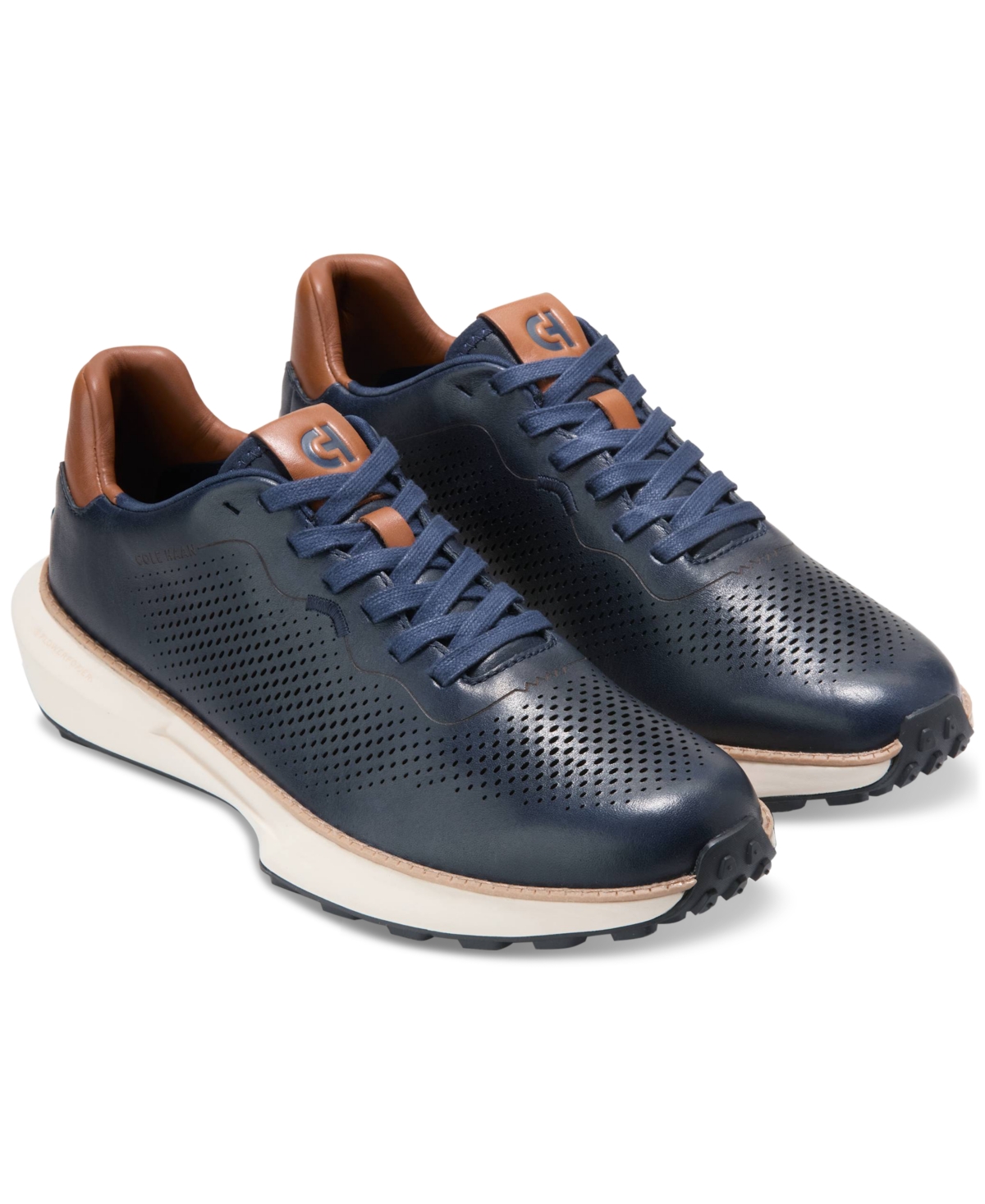 Cole Haan Men's GrandPr Ashland Laser-Perforated Sneaker - Navy Blazer-British Tan-Ivory