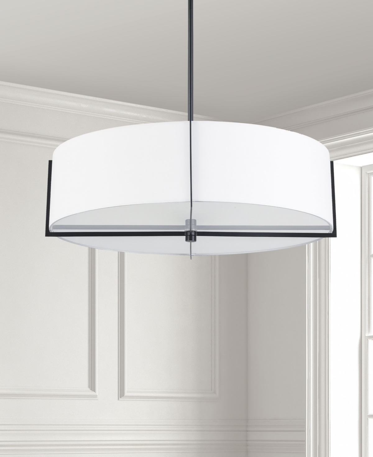 Dainolite Fabric, Metal Preston 4 Light Pendant with Shade - Matte Black