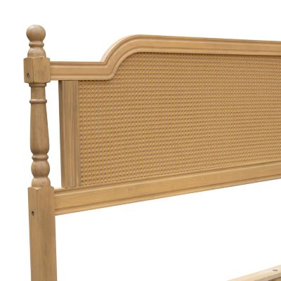 King Antique Walnut Rattan Bed Frame
