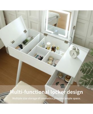 LED Vanity Desk with Mirror, Power Outlet, and Storage