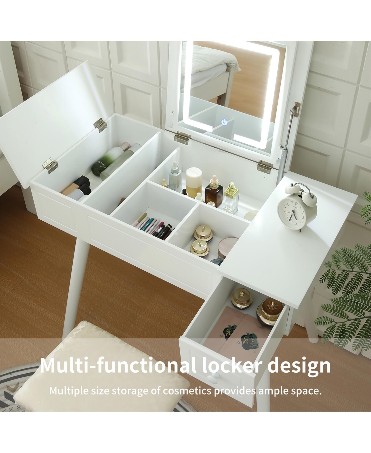 Streamdale Furniture Led Vanity Desk with Mirror, Power Outlet, and Storage