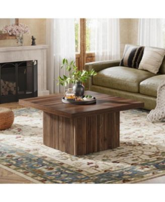 Square Coffee Table, 31.5-Inch Engineered Wood Coffee Table, Vintage Brown Center Table, Large Mid-Century Modern Cocktail Table