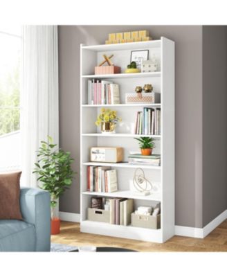 78-inch Tall Bookcase, Modern 7-Tier White Library Bookshelf with Storage Shelves, Large Open Bookcases Wood Display Shelving Unit