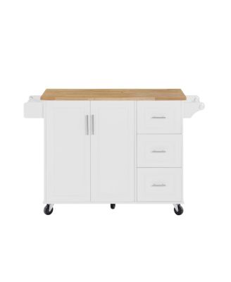 Versatile Kitchen Island Drop Leaf, Rolling Cart, Storage, White